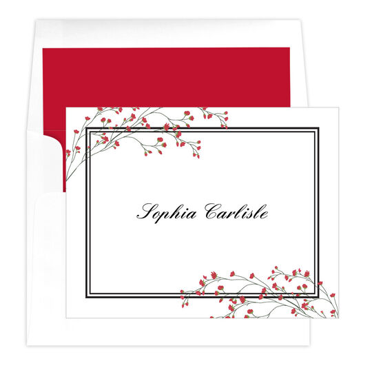 Red Tiny Blossoms Folded Note Cards